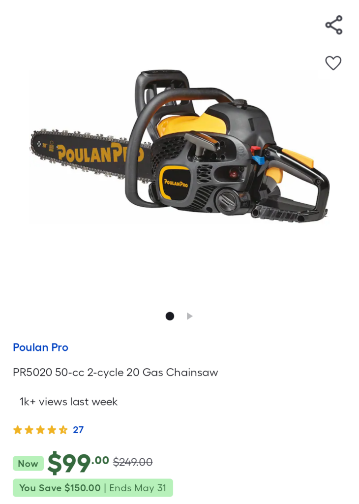 Poulan Pro PR5020 50-cc 2-cycle 20 Gas Chainsaw